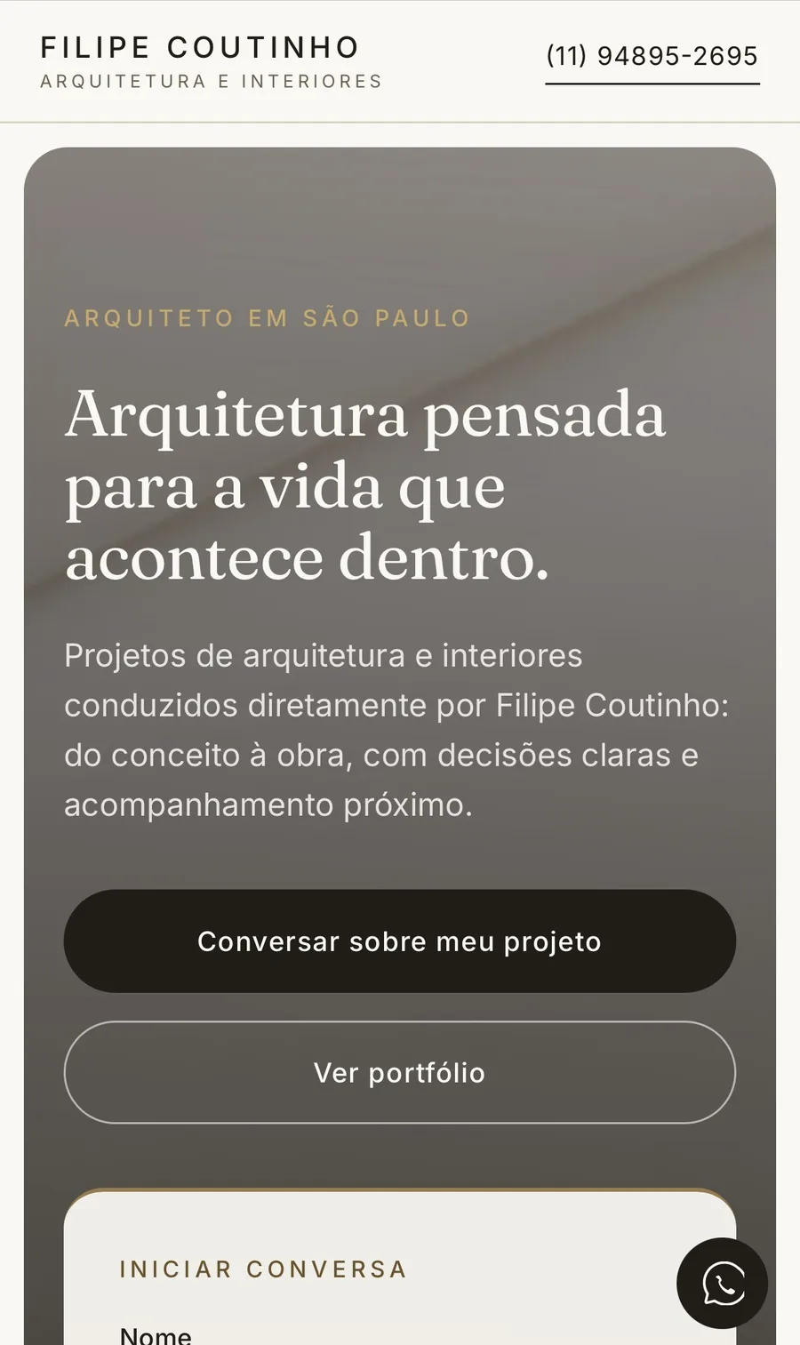 Página inicial do site Arquitetura FC