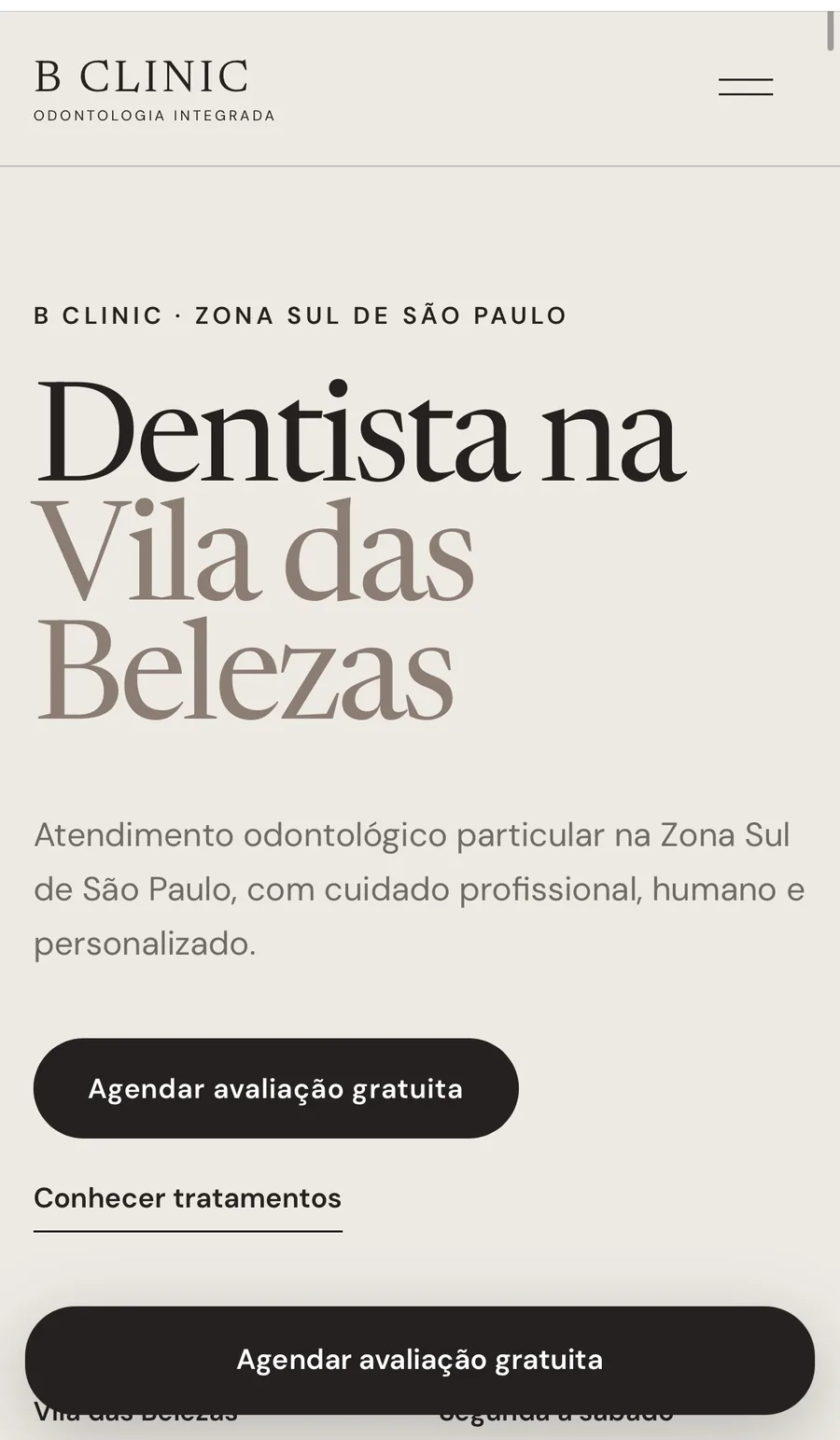 Página inicial do site B Clinic Odontologia Integrada