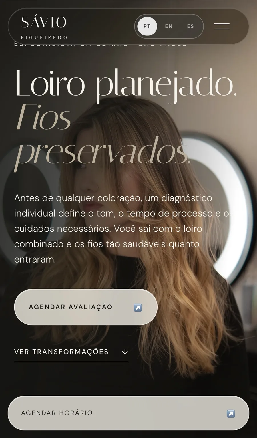 Página inicial do site Sávio Hairs