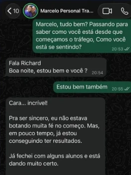 Print de conversa com depoimento positivo de cliente